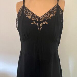 Vintage Lingerie - Slinky and Sexy Black Slip Dress or Nightgown in Black 1950s